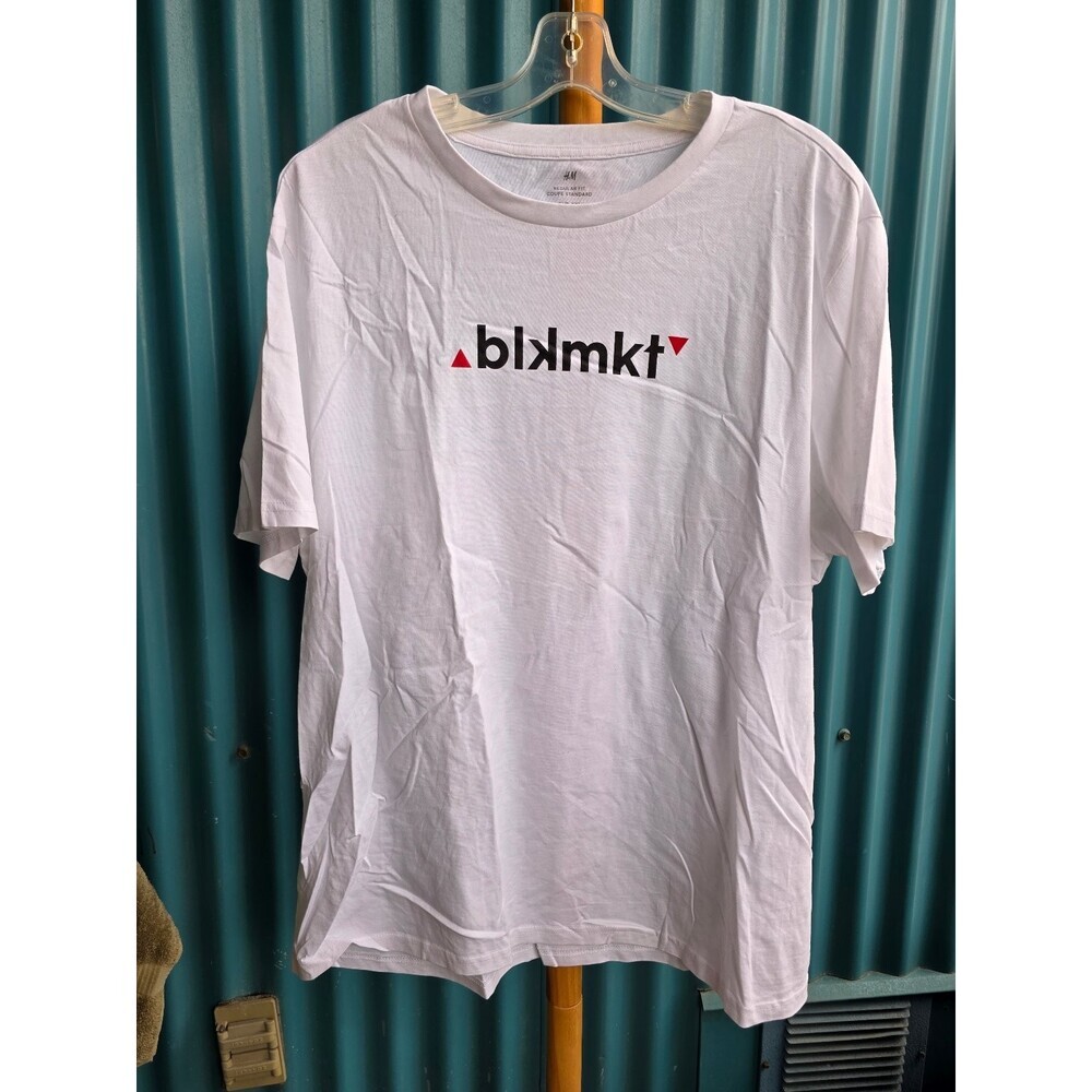 H&M Men's T-Shirt White XXL Blxmk T Graphic Tee Regular Fit Cotton